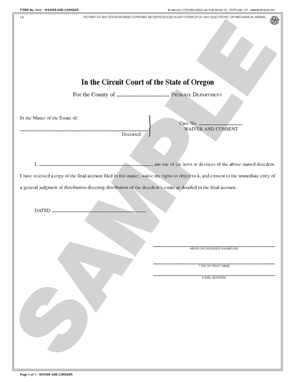 SN 1442 Waiver and Consent (OR)