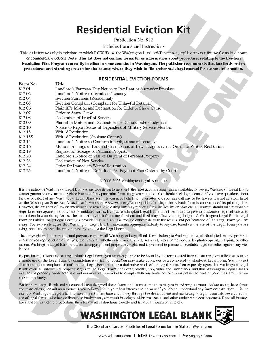 WA 812 Residential Eviction Kit (WA) – Stevens-Ness Law Publishing Co.