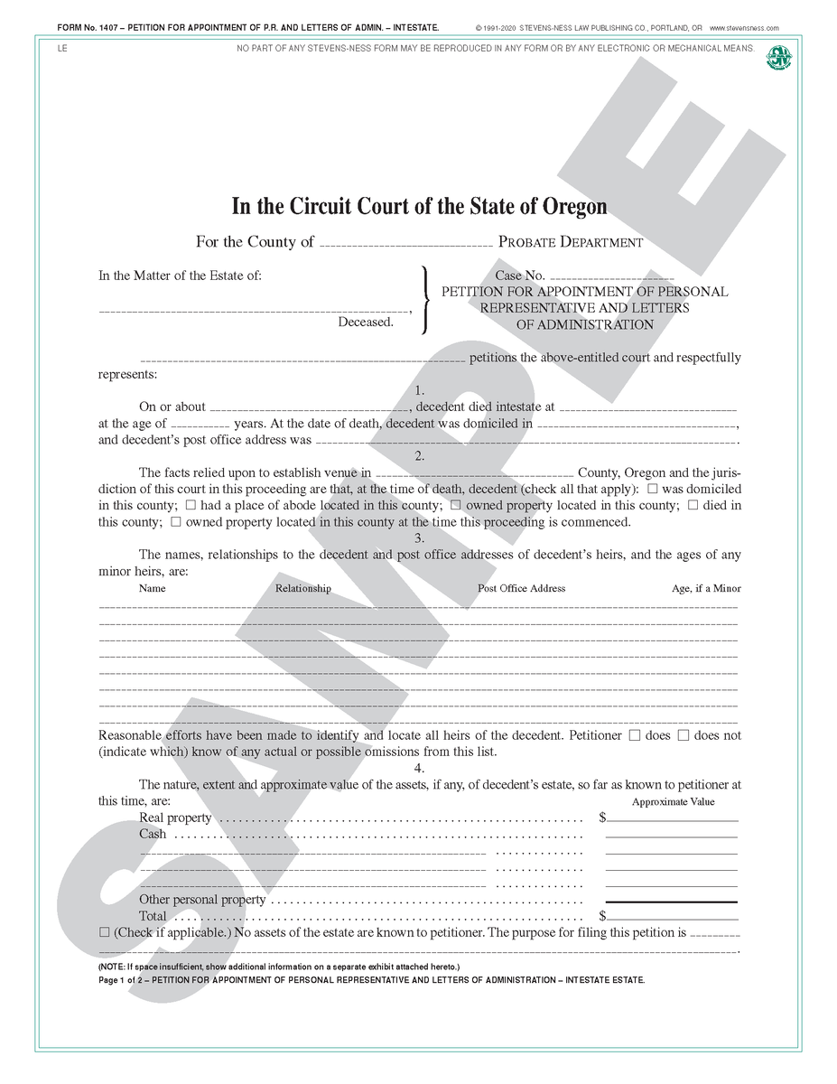 SN 1407 Petition for Appointment of Personal Representative and