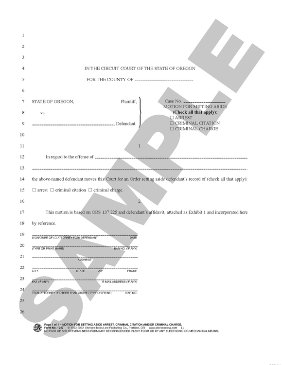 SN ARREST Arrest, Criminal Citation and/or Criminal Charge Expungement Set (OR)