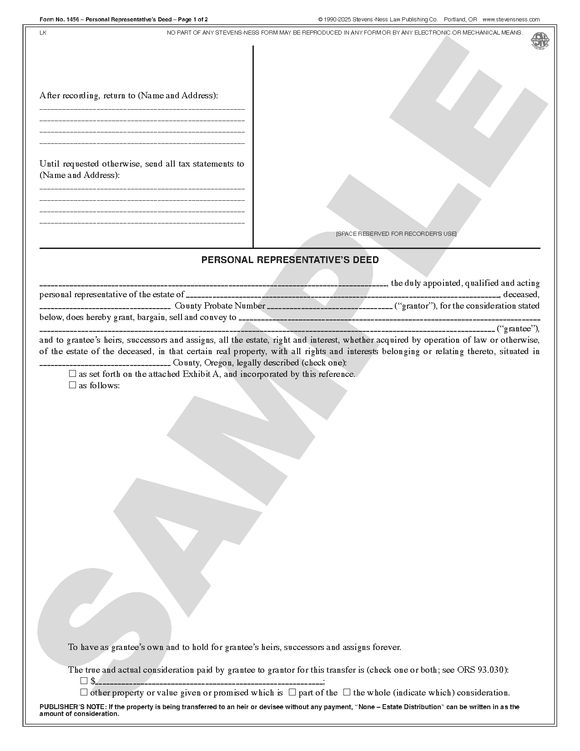 SN 1456 Personal Representative's Deed (OR)
