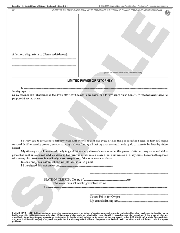 SN 15 Limited Power of Attorney (OR)