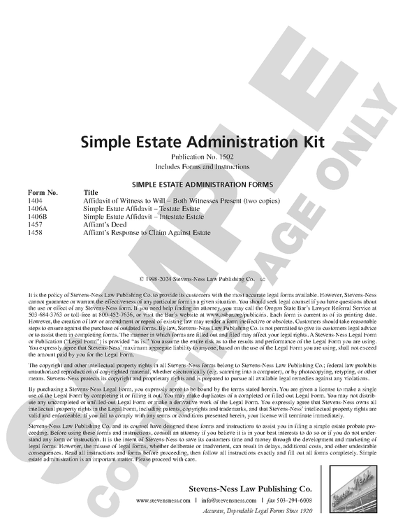 SN 1502 Simple Estate Administration Kit (OR)