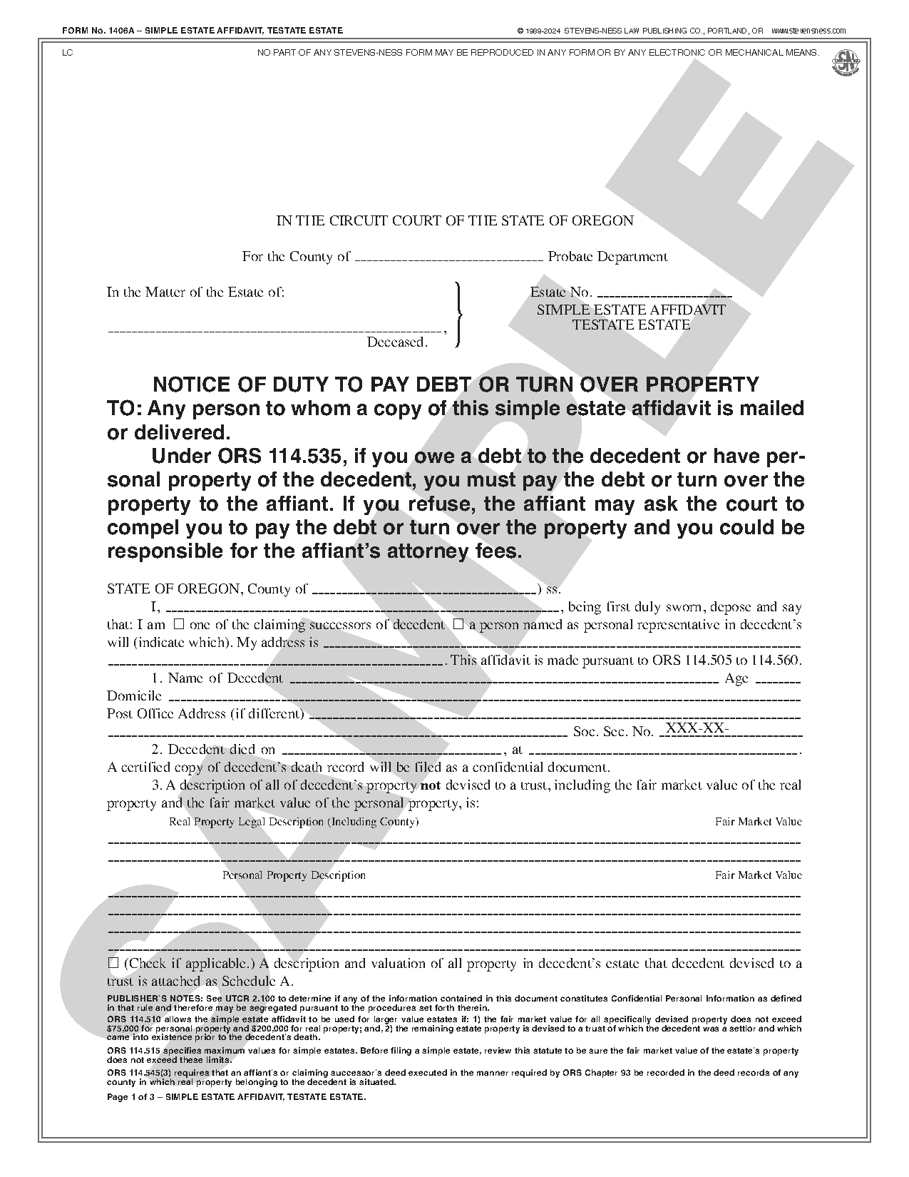 SN 1502 Simple Estate Administration Kit (OR) – Stevens-Ness Law 