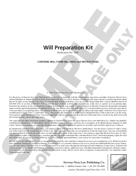 SN 1503 Will Preparation Kit (OR)