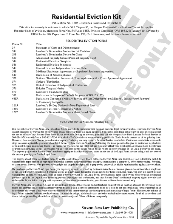 SN 1505 Residential Eviction Kit (OR)