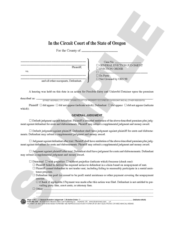 SN 547 General Eviction Judgment or Eviction Order (OR)