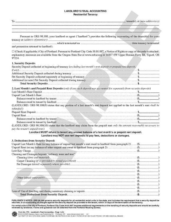 SN 579 Landlord's Final Accounting (OR)