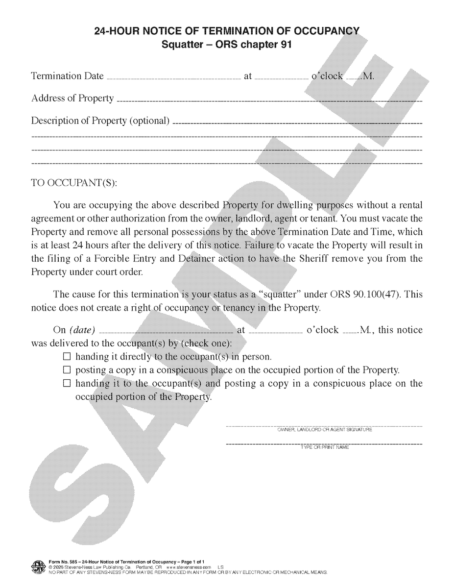 SN 585 24-Hour Notice of Termination of Occupancy (Squatter) (OR ...