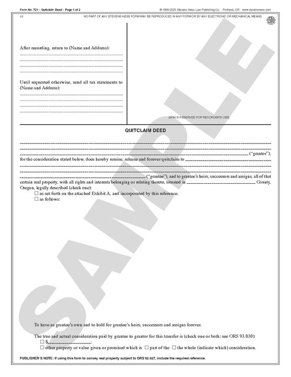 SN 721 Quitclaim Deed (OR)