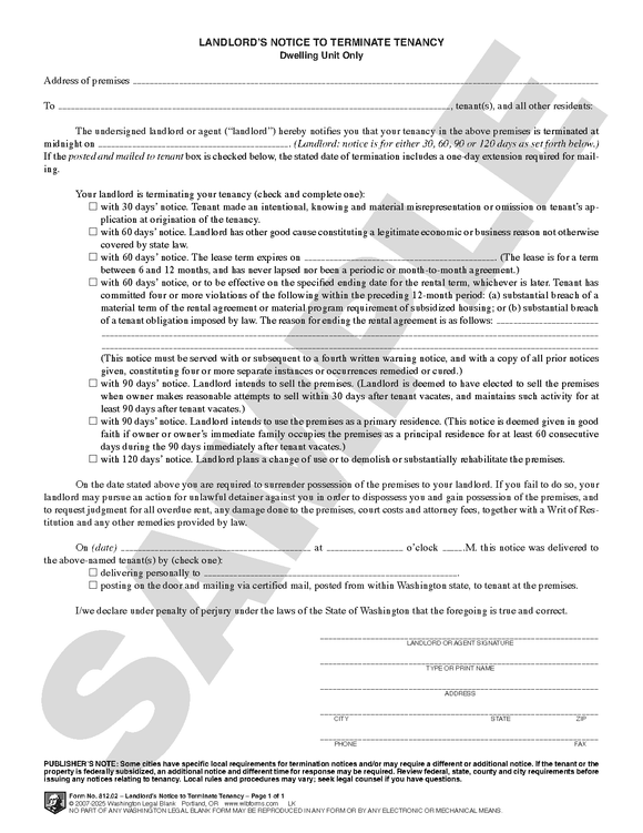WA 812.02 Landlord's Notice to Terminate Tenancy (WA)