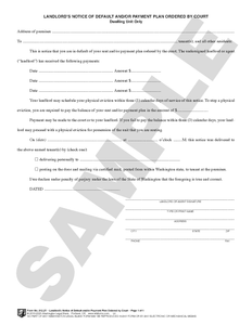 WA 812.25 Landlord's Notice of Default and/or Payment Plan Ordered by Court (WA)