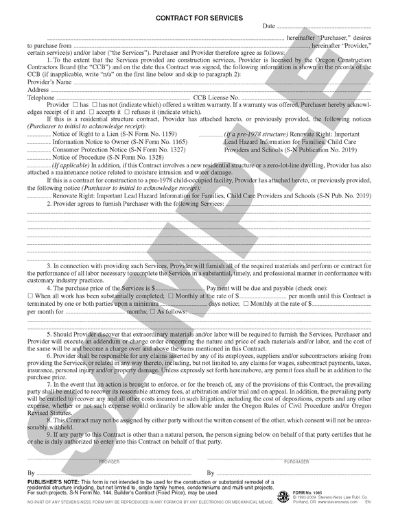 SN 1085 Contract for Services (OR)