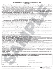 SN 1165 Information Notice to Owner About Construction Liens (OR)