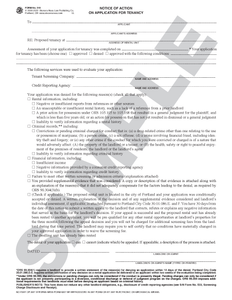 SN 540 Notice of Action on Application for Tenancy (OR)