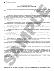 SN 543 Sublease Agreement, Manufactured Dwelling or Floating Home Facility (OR)