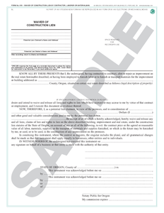 SN 619 Waiver of Construction Lien by Contractor, Laborer or Materialman (OR)