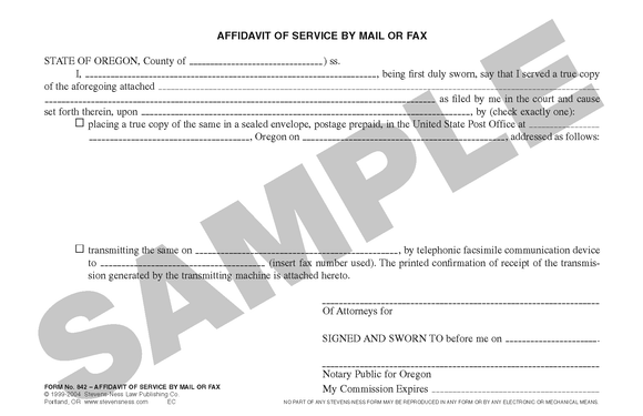 SN 842 Affidavit of Service by Mail or Fax (OR)