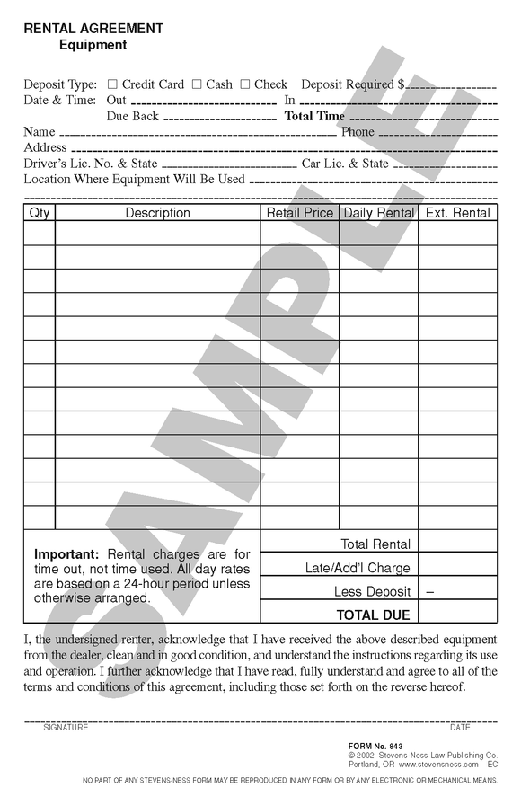 Equipment Rental Agreement Form Template