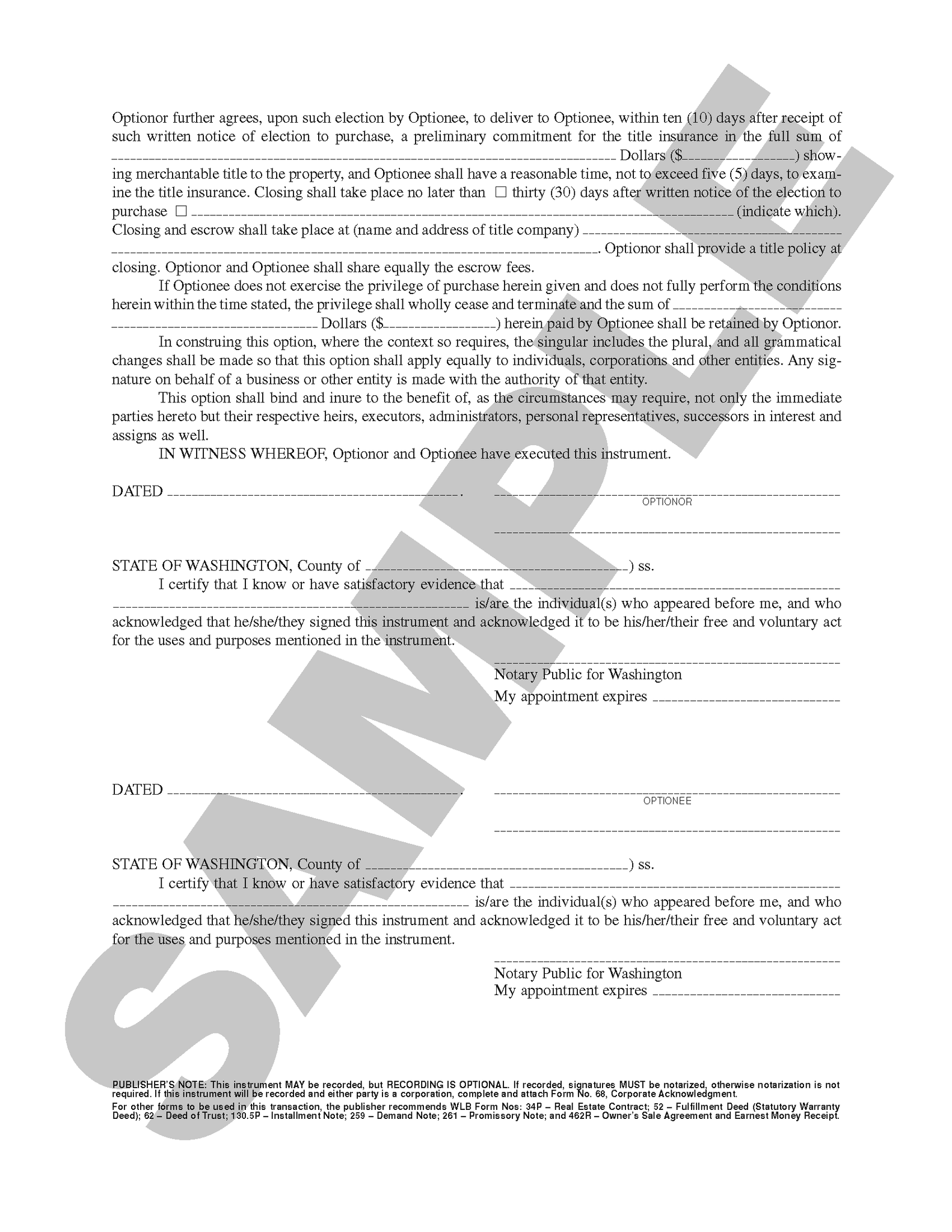 WA Option to Purchase Real Estate (WA) – Stevens-Ness Law