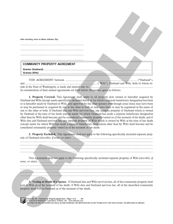 WA 63 Community Property Agreement (WA)