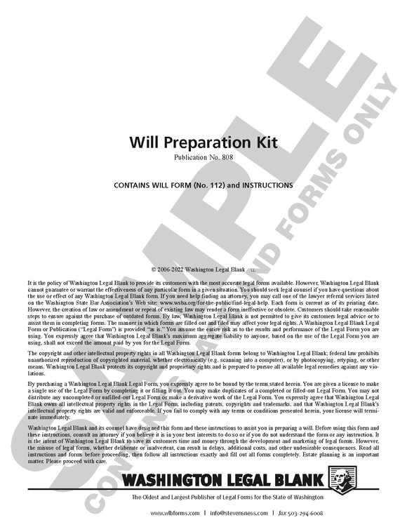 WA 808 Will Preparation Kit (WA)