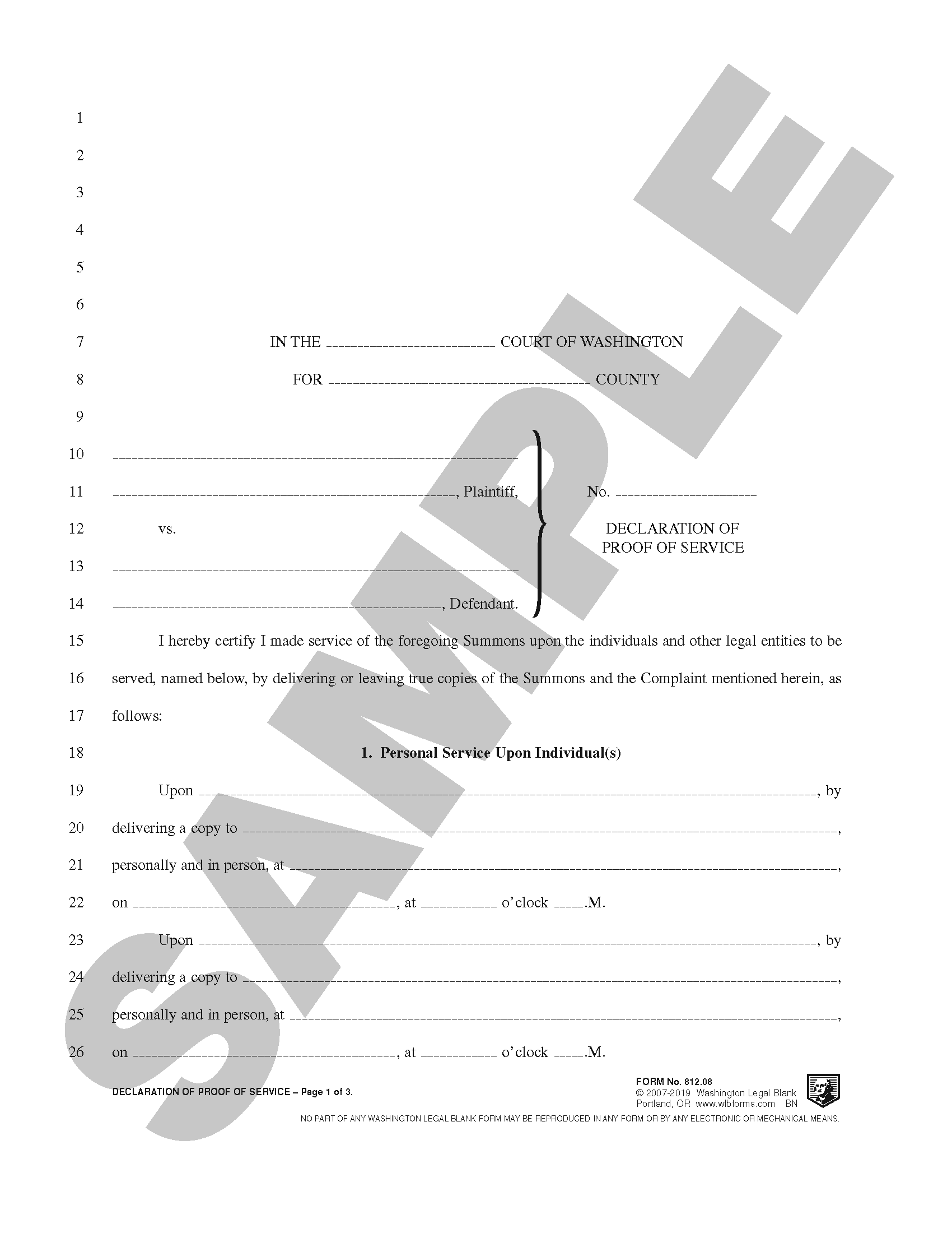 WA 812.08 Declaration of Proof of Service (WA) – Stevens